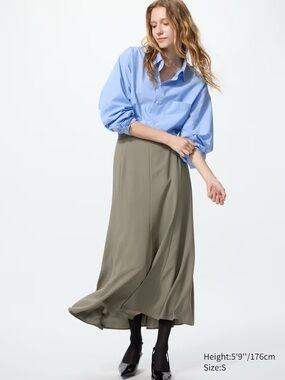 Uniqlo Mermaid Maxi Skirt in 56 Olive/Taupe